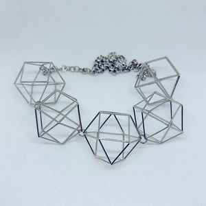 3D Geometric Silver Necklace